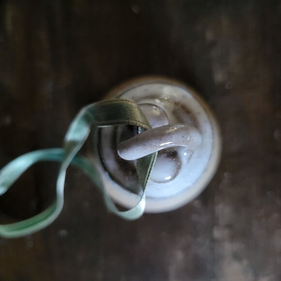 Vtg Studio Pottery Bell, Studio Pottery Christmas Ornament 3.125" Brown & Blue - Picture 5 of 6